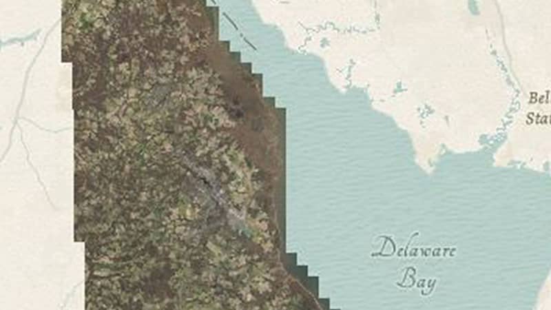 A overview satellite map of Delaware.