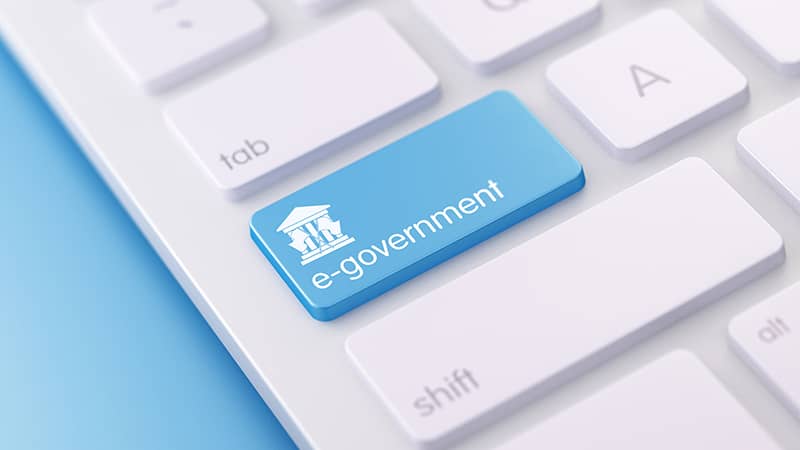 E-government blue keyboard key.