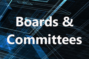 Boards & Committees text overlaying a technology background.
